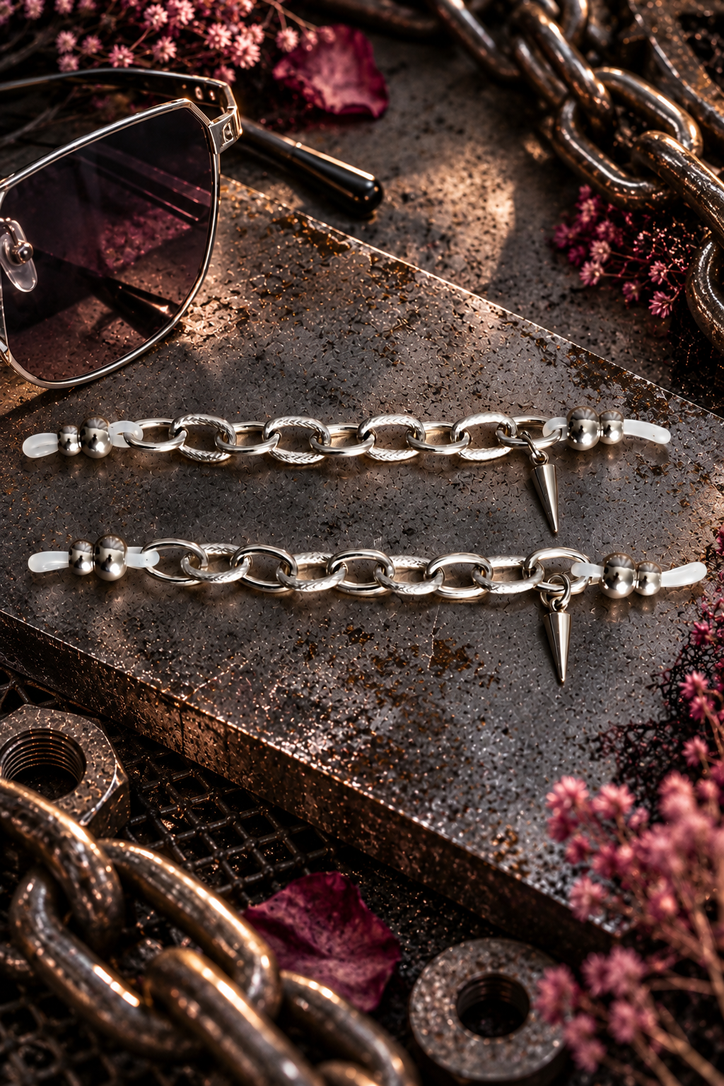 Bijoux simples de lunettes - Chainettes argentées & pics