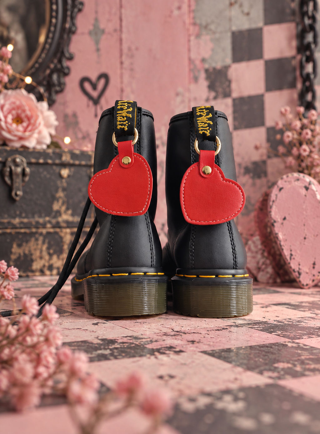 Bijoux simples sur brides arrière - Cœur rouge similicuir