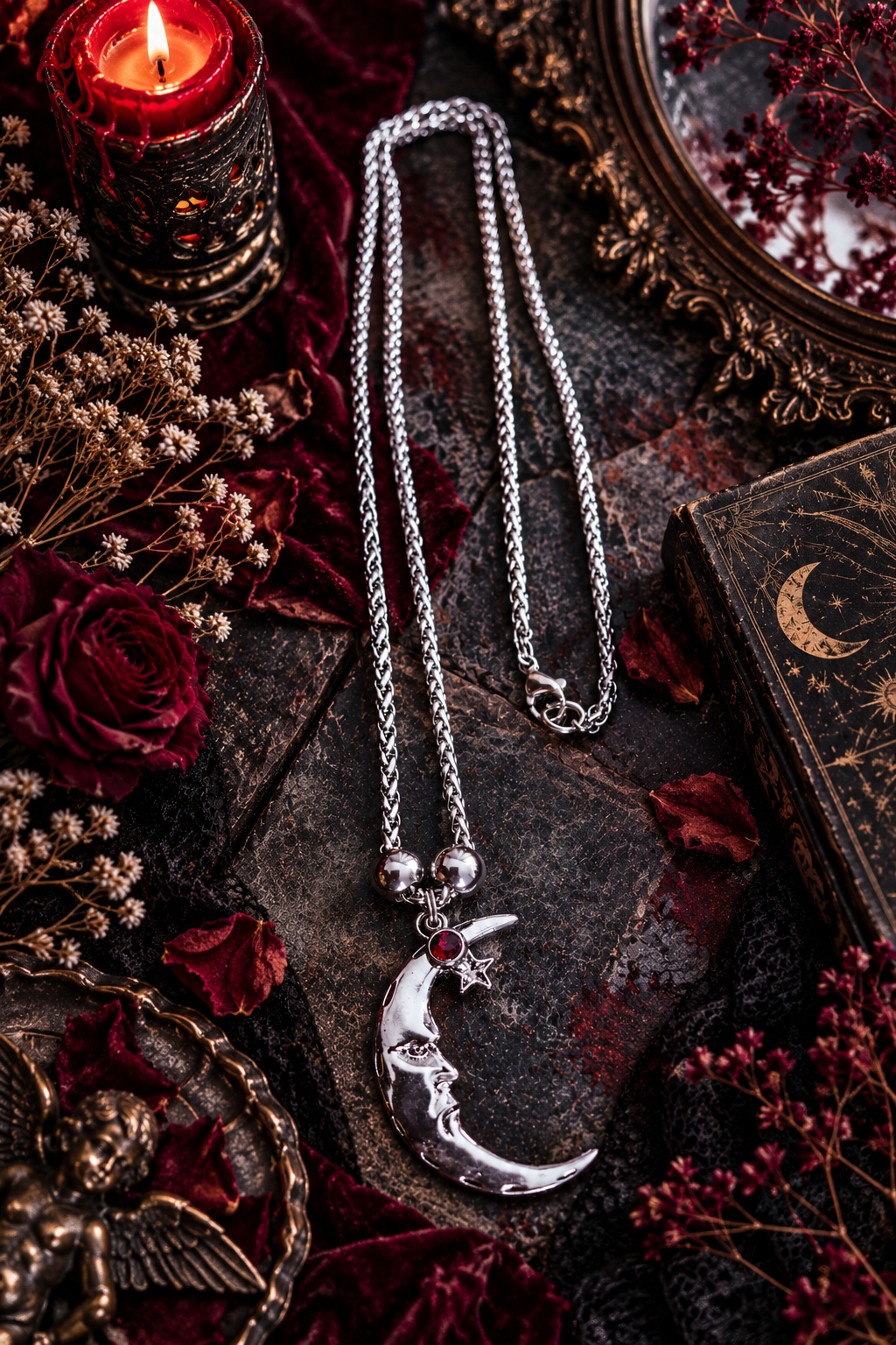 Collier - Lune,  Strass & billes