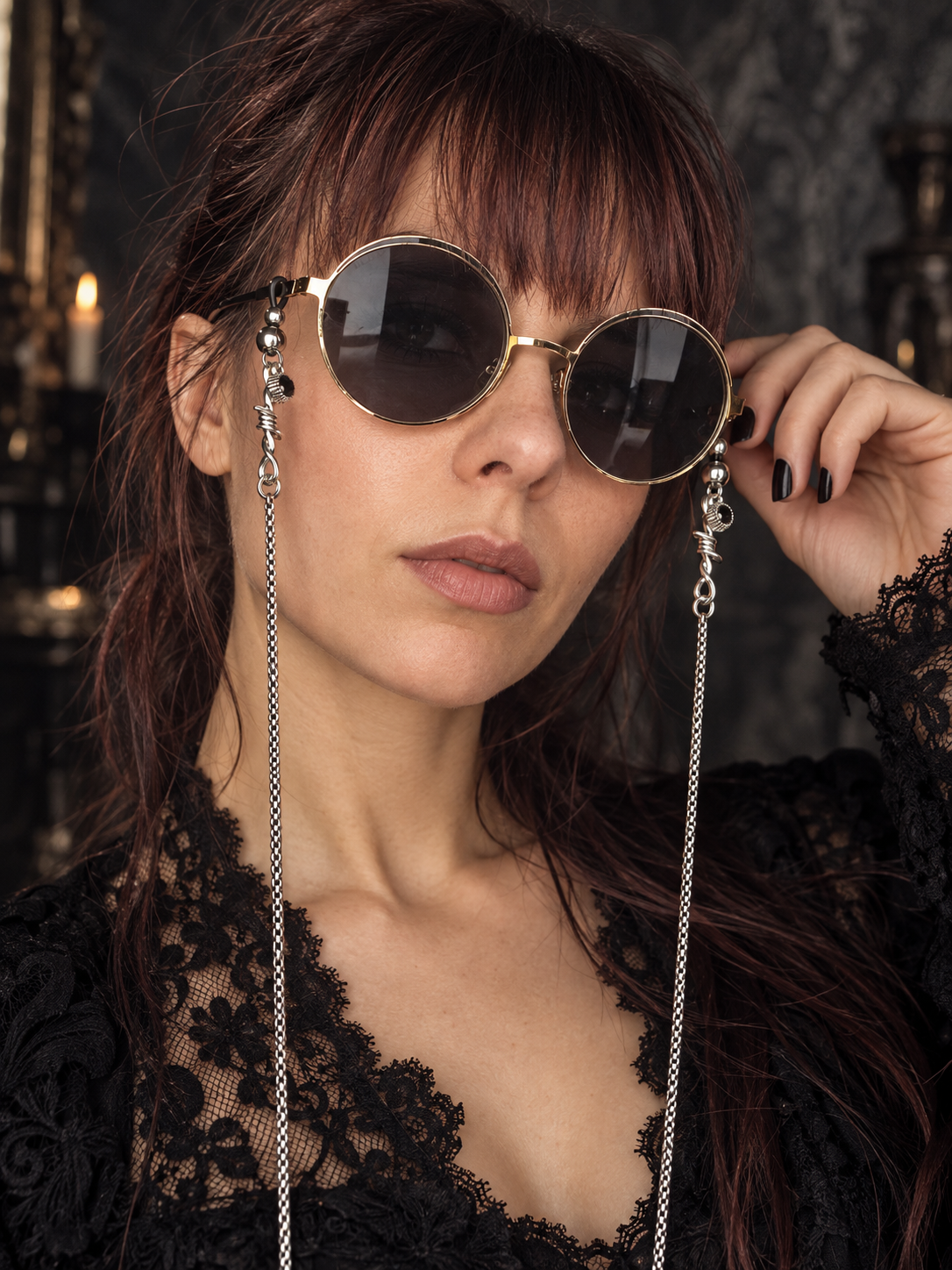 Chaine de lunettes - Strass, barbelé & billes