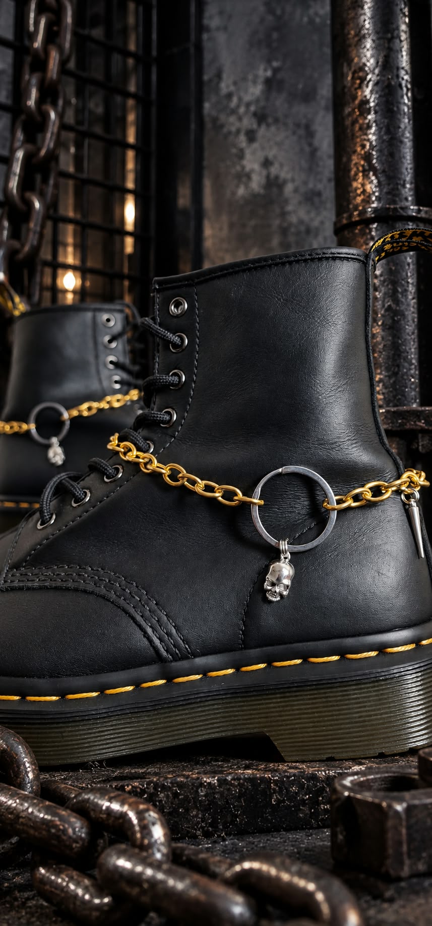 Bijoux chaînes sur lacets - Crâne & chaine dorée