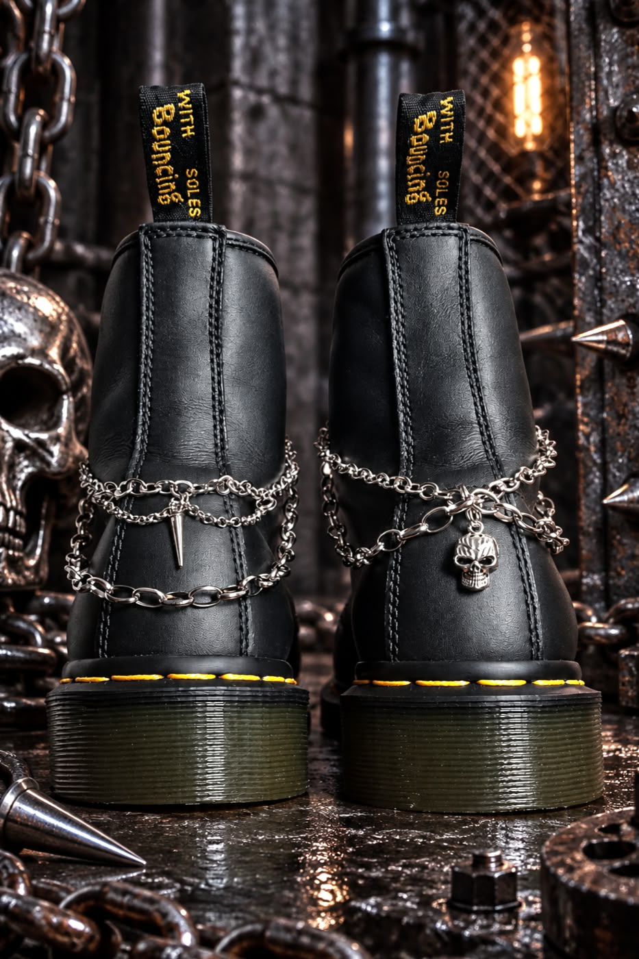 Bijoux chaînes sur lacets - Pic & crâne