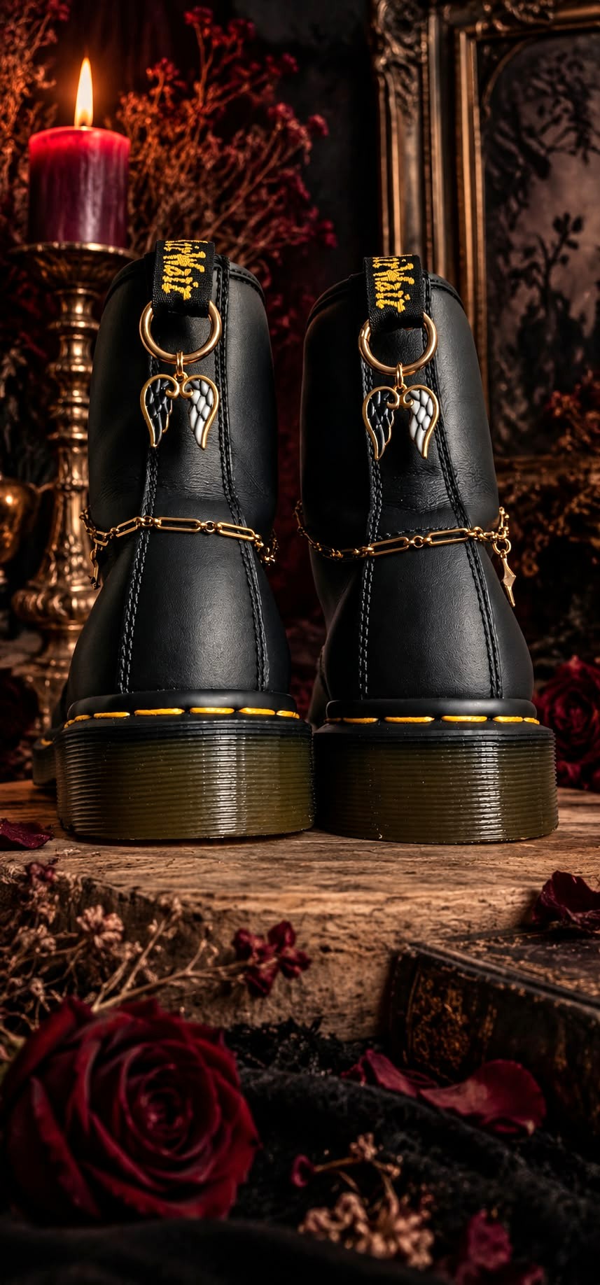 Bijoux chaînes sur brides arrière et lacets - Ailes d'Ange, éclair & clef
