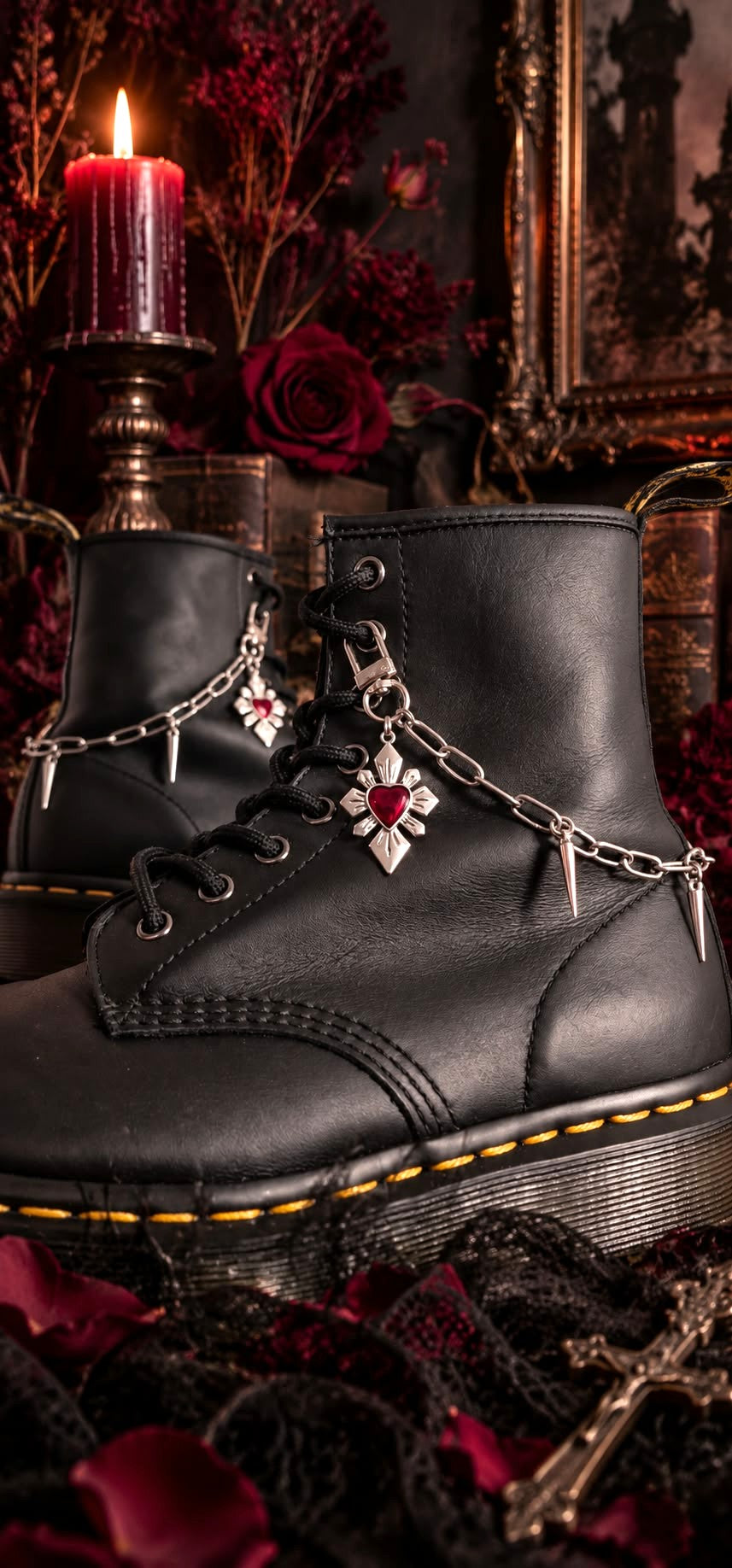 Bijoux chaînes sur lacets - Cœur et pics