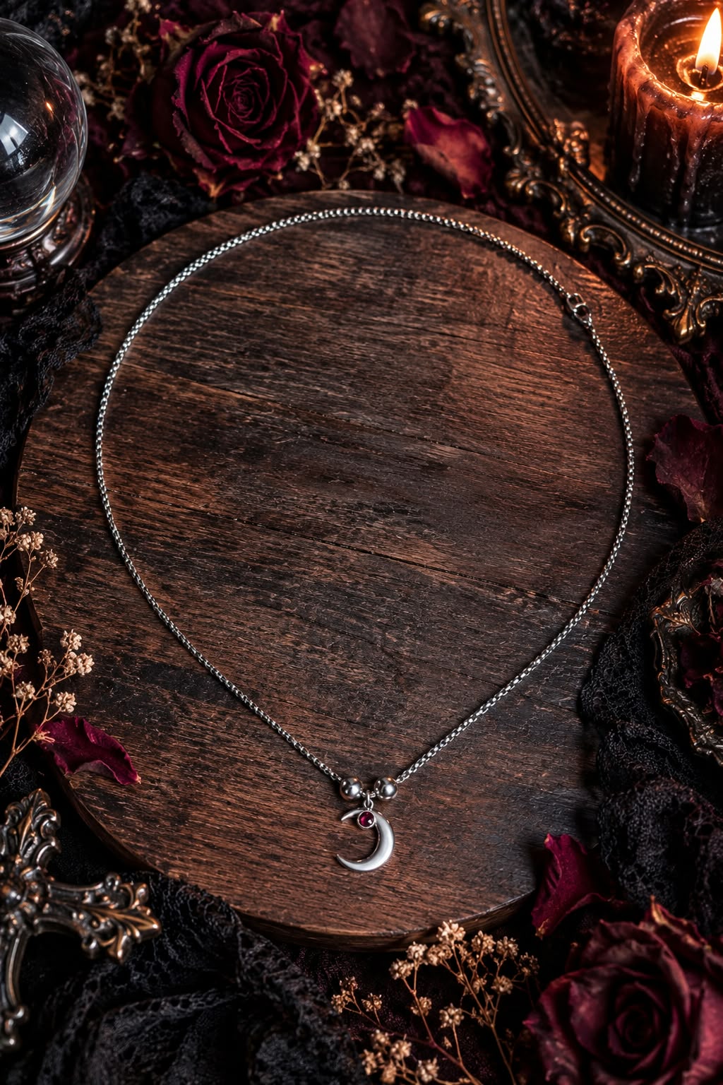 Collier - Lune, billes & strass