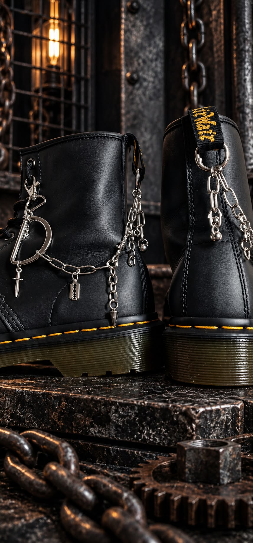 Bijoux chaînes sur brides arrière et lacets - Punk