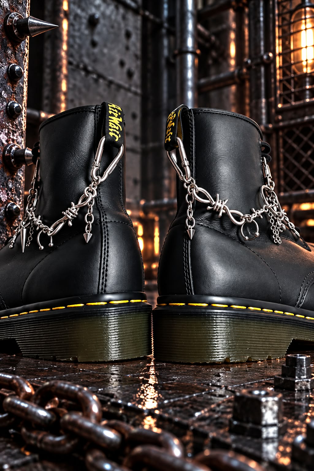 Bijoux chaînes sur brides arrière et lacets - Mousqueton, piercings Punk