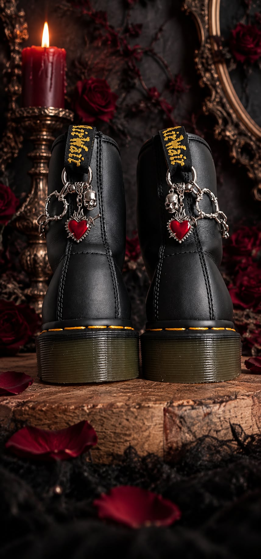 Bijoux chaînes sur brides arrière et lacets - Coeurs & crâne