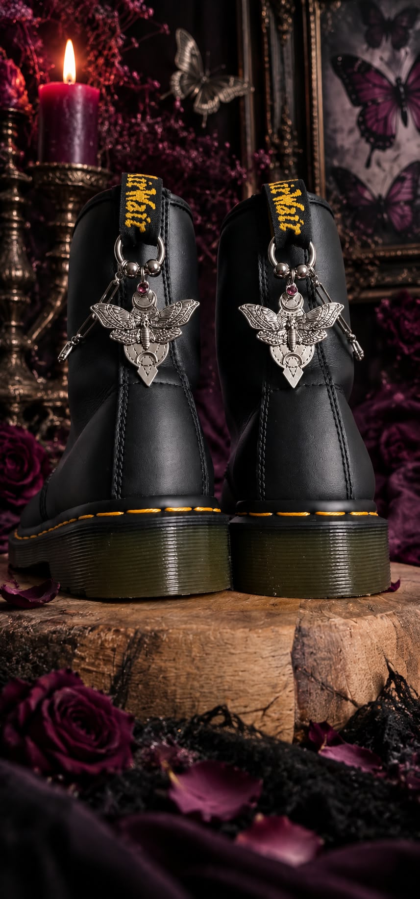 Bijoux chaînes sur brides arrière et lacets - Papillon de nuit & Strass
