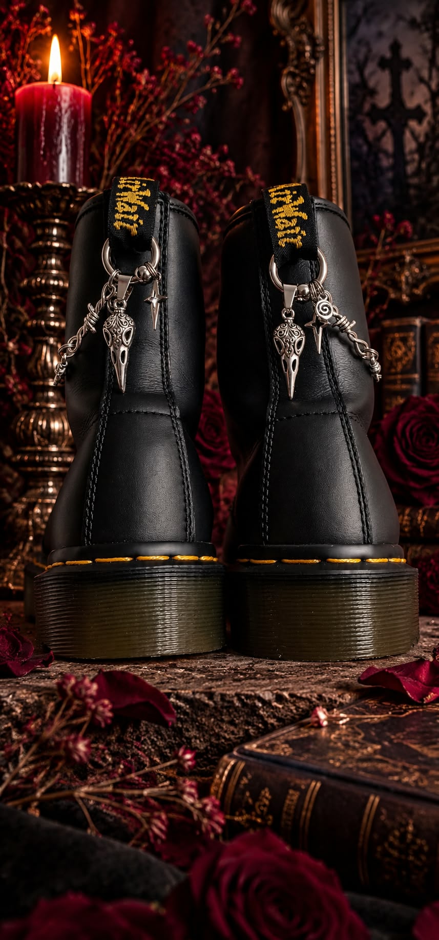 Bijoux chaînes sur brides arrière et lacets - corbeau, étoile & barbelé