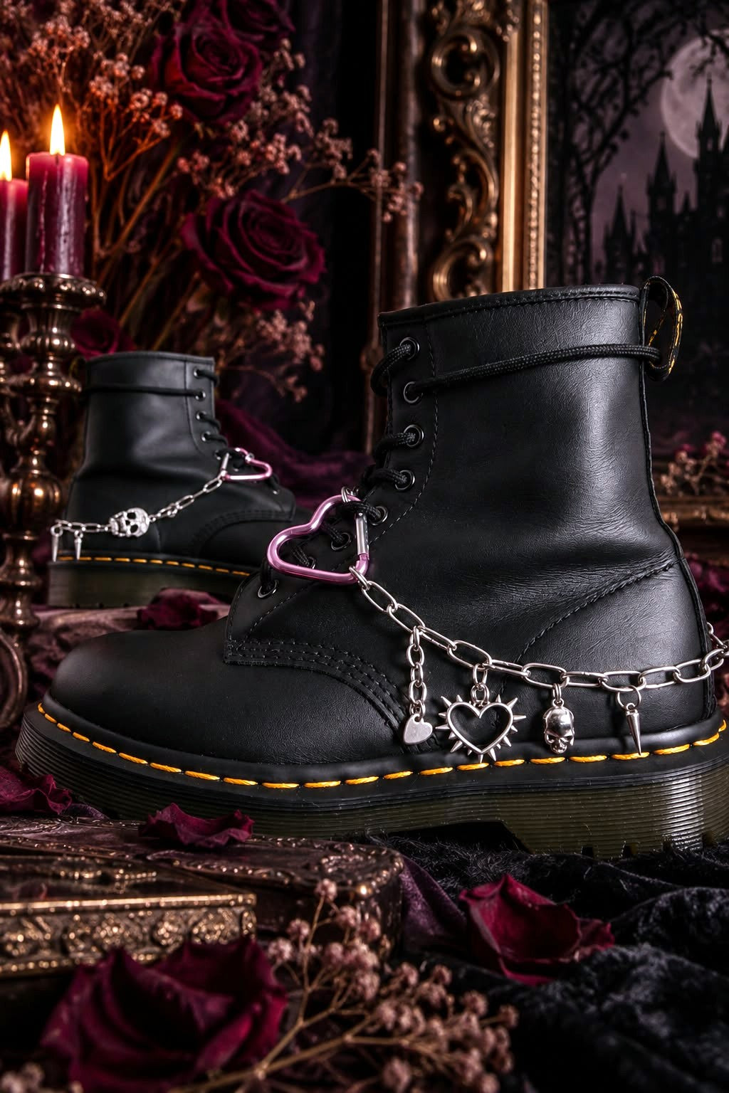 Bijoux chaînes sur lacets - Coeur, crâne & pics