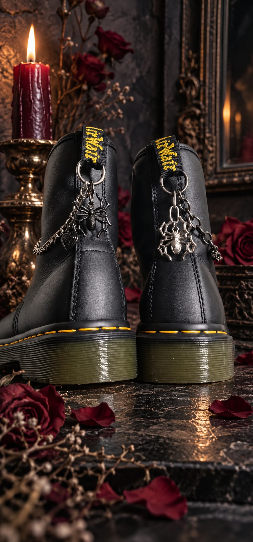 Bijoux chaînes sur brides arrière et lacets - Araignée & cœur baroque