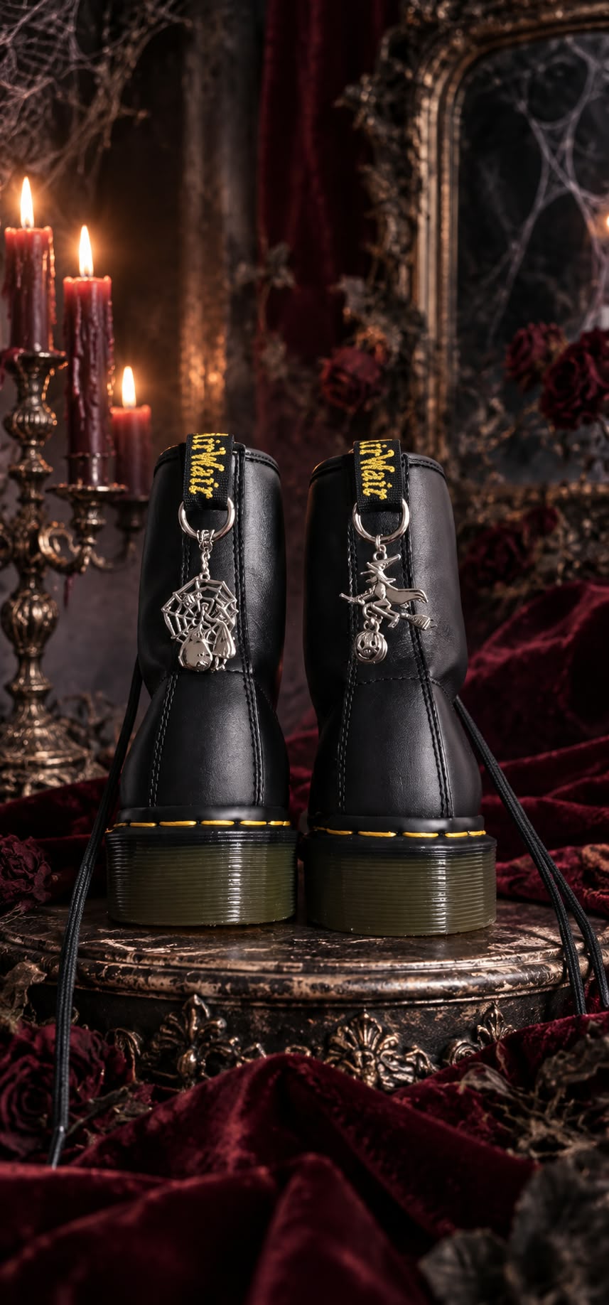 Bijoux simples sur brides arrière - Sorcière sur son balais & Citrouille