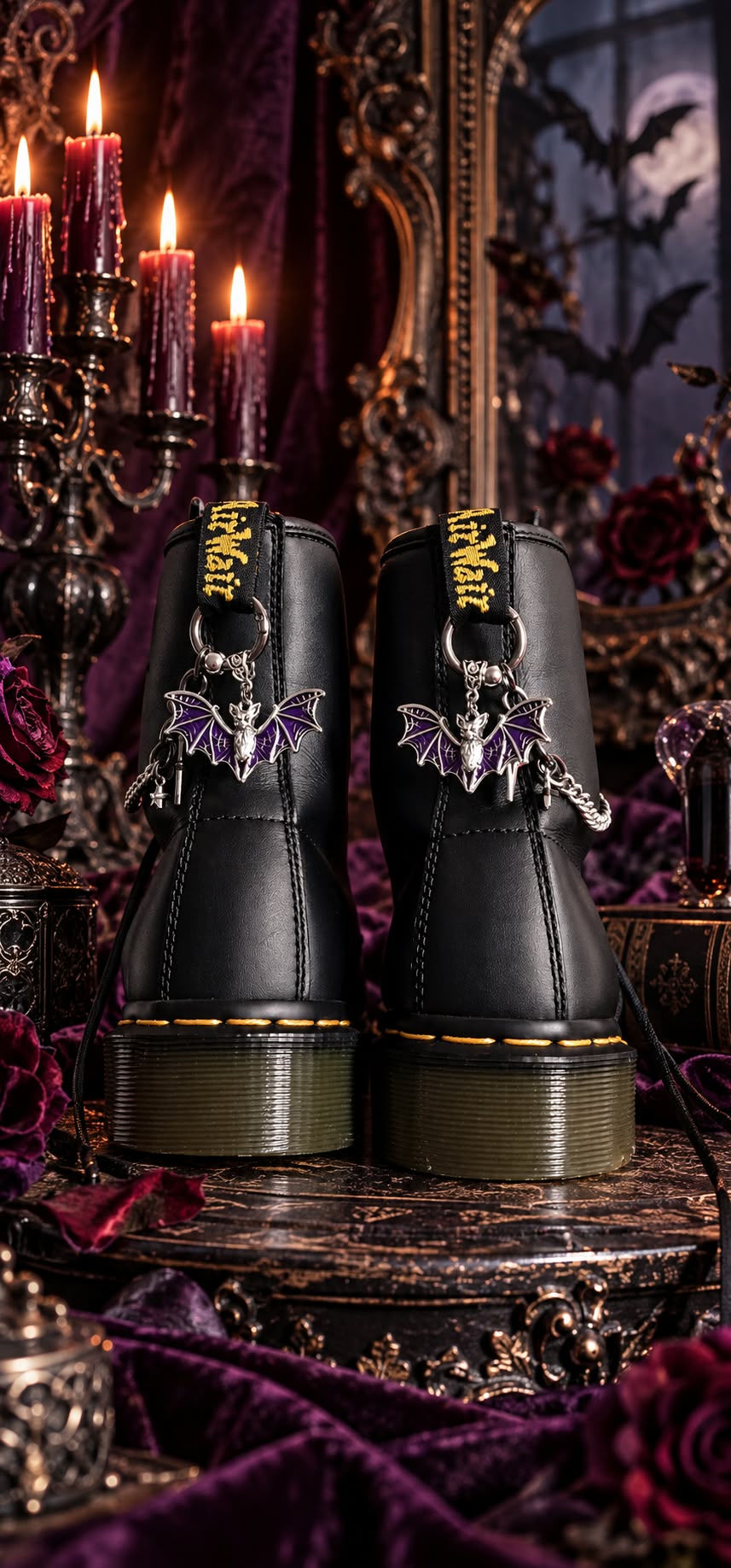 Bijoux chaînes sur brides arrière et lacets - Chauve-souris & étoiles