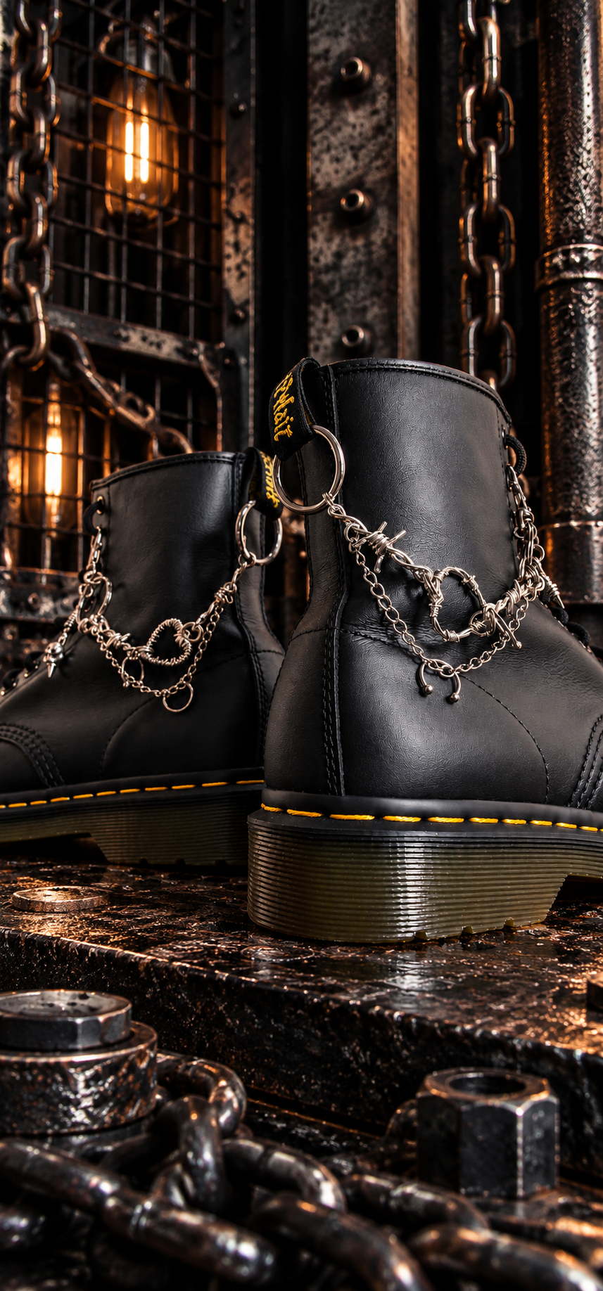 Bijoux chaînes sur brides arrière et lacets - Coeur Punk