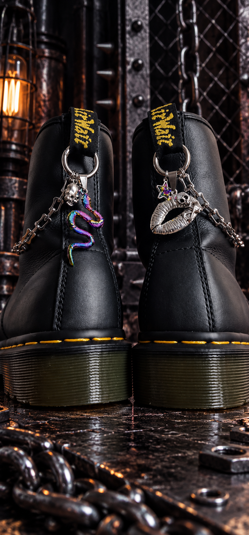Bijoux chaînes sur brides arrière et lacets - Baiser mortel & serpent