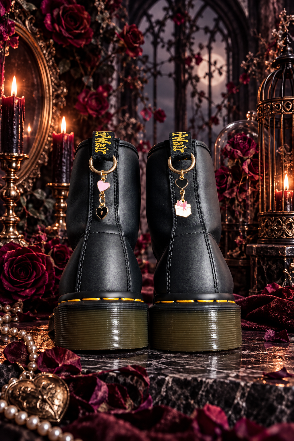Bijoux simples sur brides arrière - Coeur noir, rose & cadeau cadenas