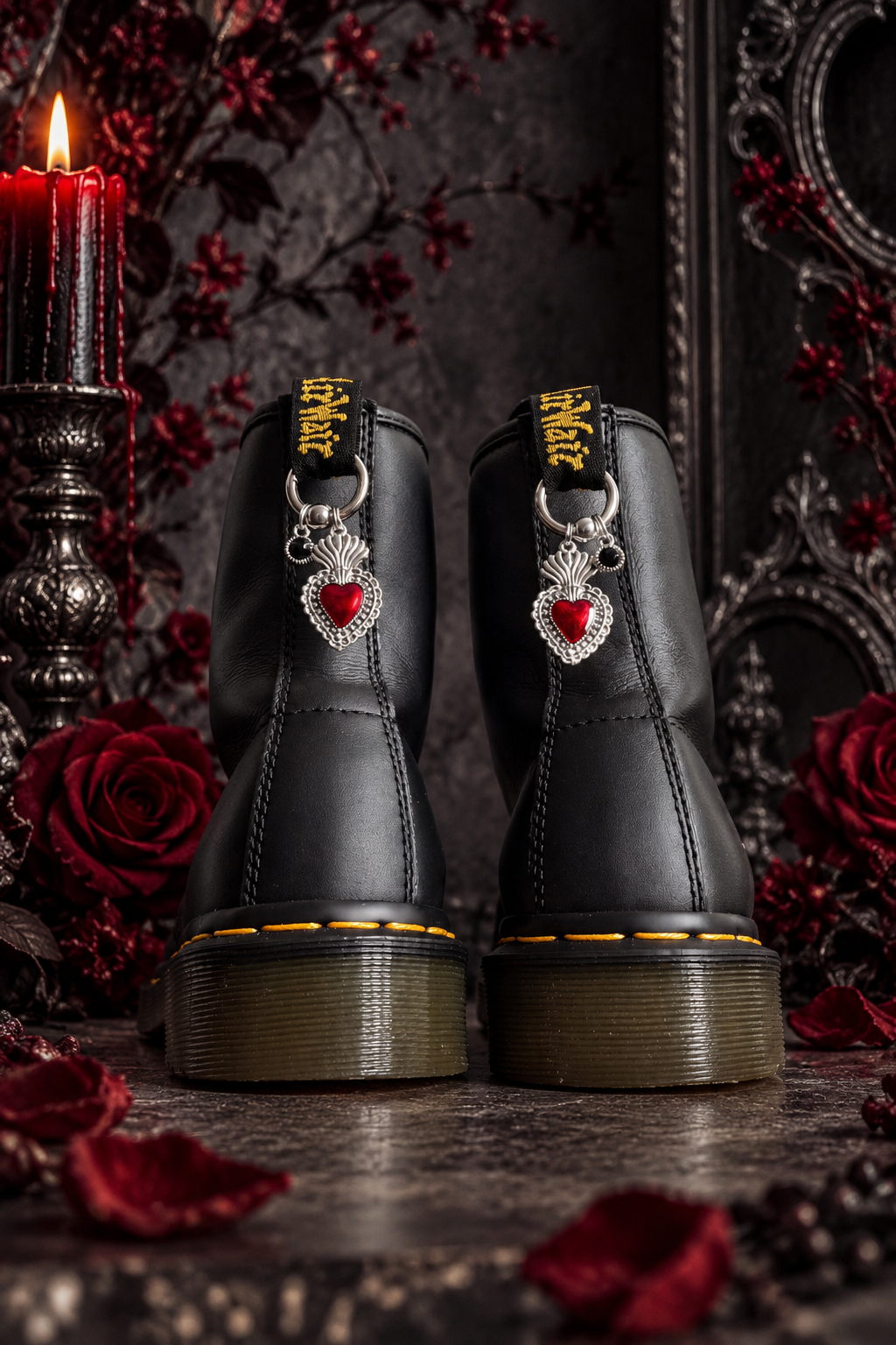 Bijoux simples sur brides arrière - Coeur Sacré & Strass noir