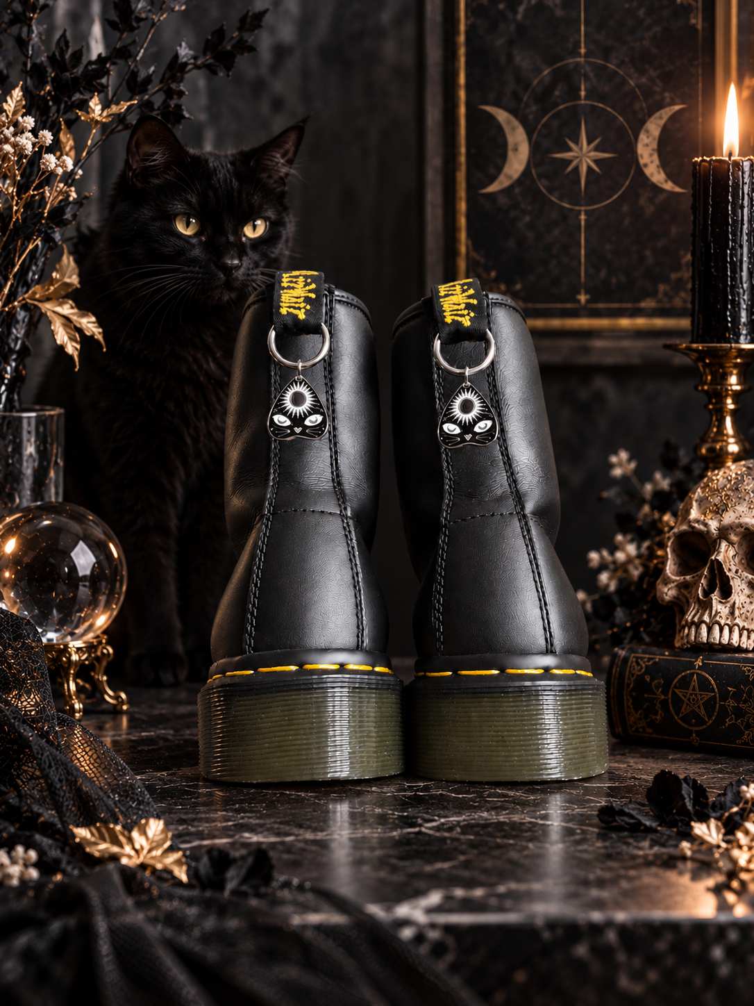 Bijoux simples sur brides arrière - Chat soleil Ouija