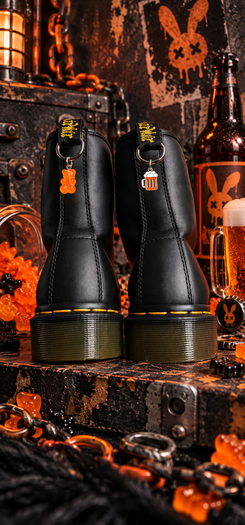 Bijoux simples sur brides arrière - Ourson et bière